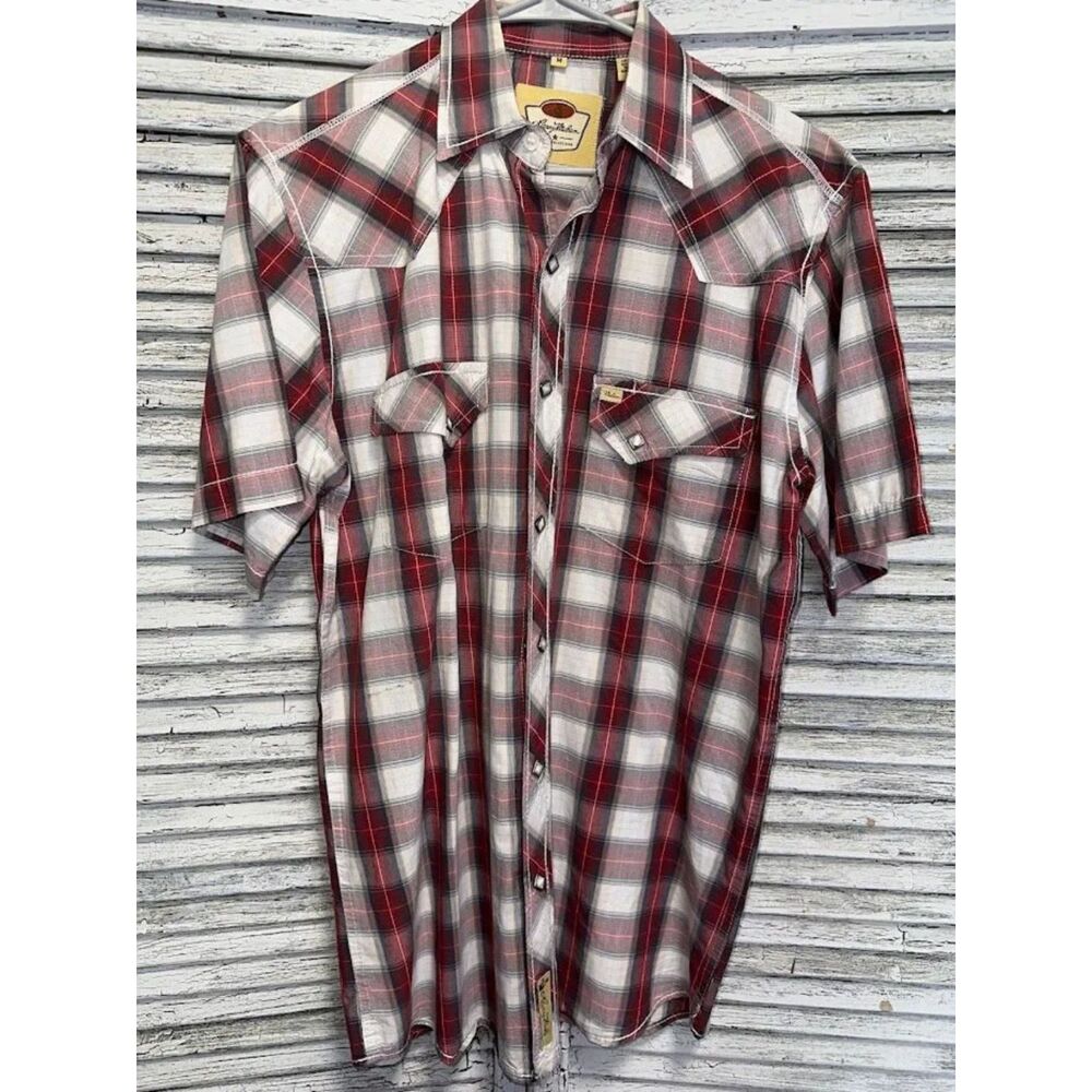 Men's Larry Mahan Red/White Pearl Snap Shirt Size Medium